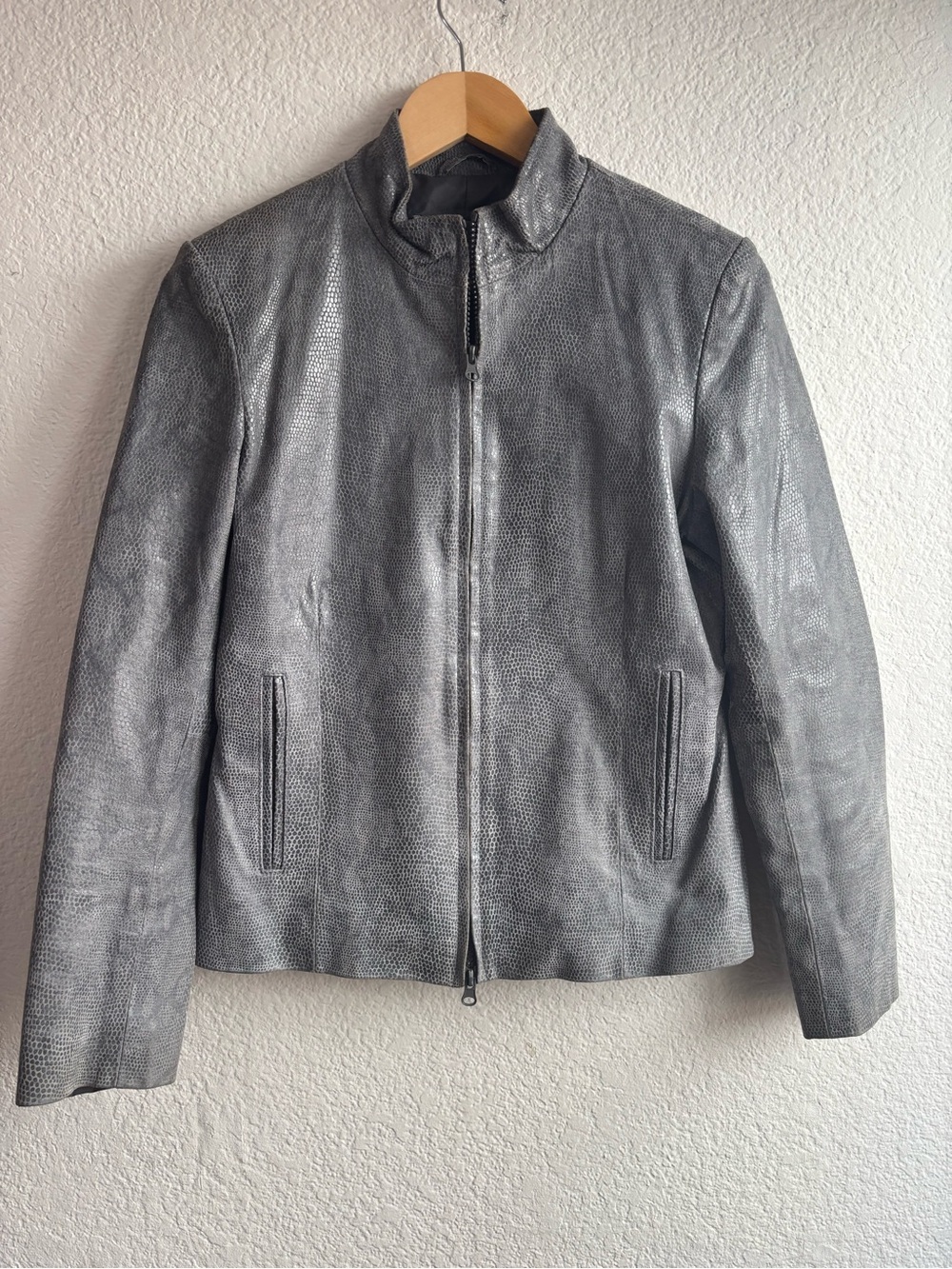 Brandon Thomas Grey Leather Snakeskin Zip Jacket Small Moto Animal Print